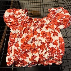 Maurices Red Floral Puff Sleeve Blouse